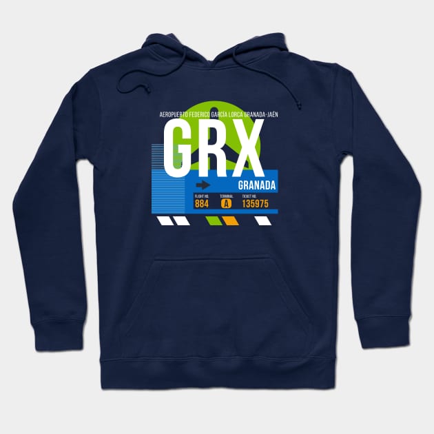 Granada (GRX) Airport // Retro Sunset Baggage Tag Hoodie by Now Boarding